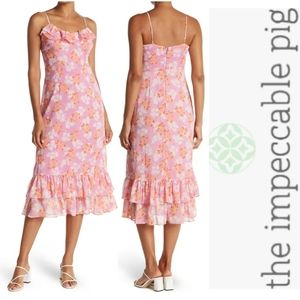 the impeccable pig sleeveless pink floral woven dress M